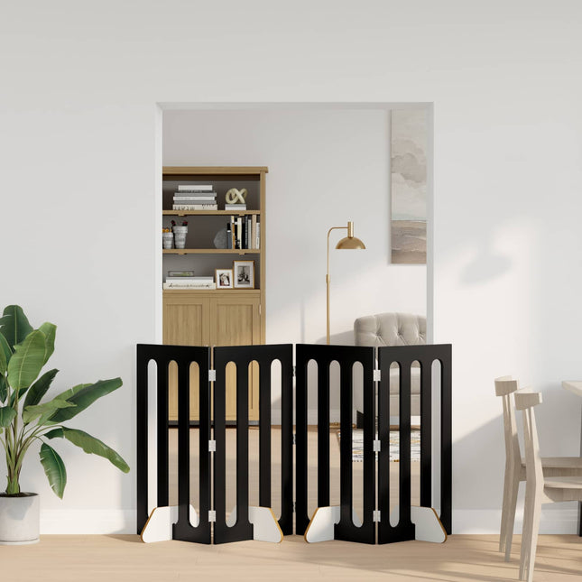 Foldbar hundegård 4 pcs Sort Eg 201 x 38 x 90 cm
