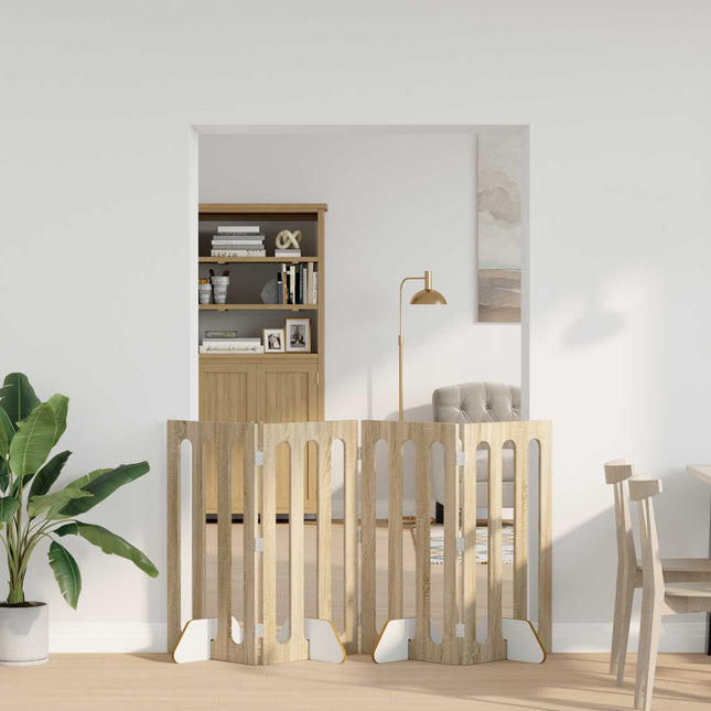 Foldbar hundegård 4 pcs Sonoma eg 201 x 38 x 90 cm