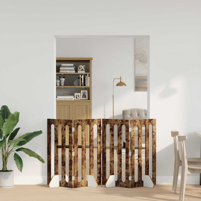 Foldbar hundegård 4 pcs Røget Eg 201 x 38 x 90 cm