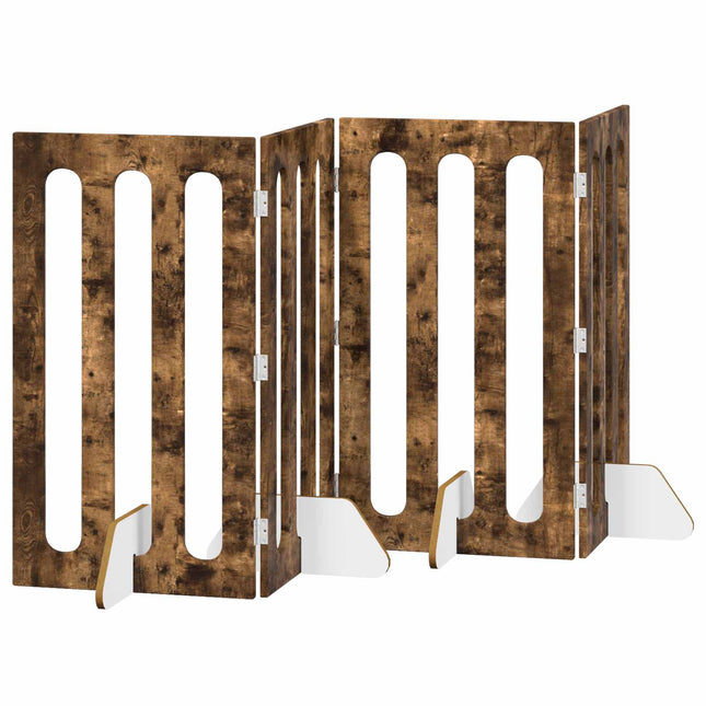 Foldbar hundegård 4 pcs Røget Eg 201 x 38 x 90 cm