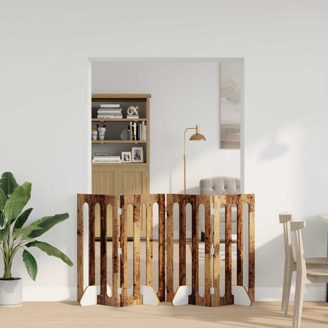 Foldbar hundegård 4 pcs Egetræ 201 x 38 x 90 cm Konstrueret træ