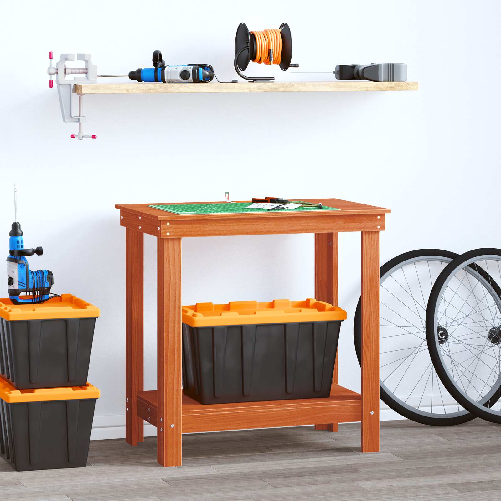 Arbejdsbænk med hylde VoksBrun 80 x 50 x 80 cm Massivt fyrretræ