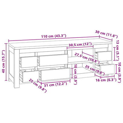 Tv-skab 110 x 30 x 40 cm Naturfarvet Massiv Teaktræ