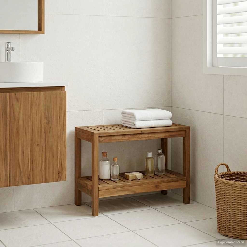 Badeværelse sidebord i massiv teak - natur, 60 × 30 × 45 cm