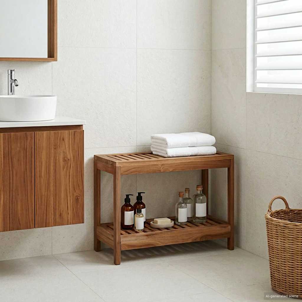 Badeværelses sidebord i massiv teak - natur, 60 × 30 × 45 cm