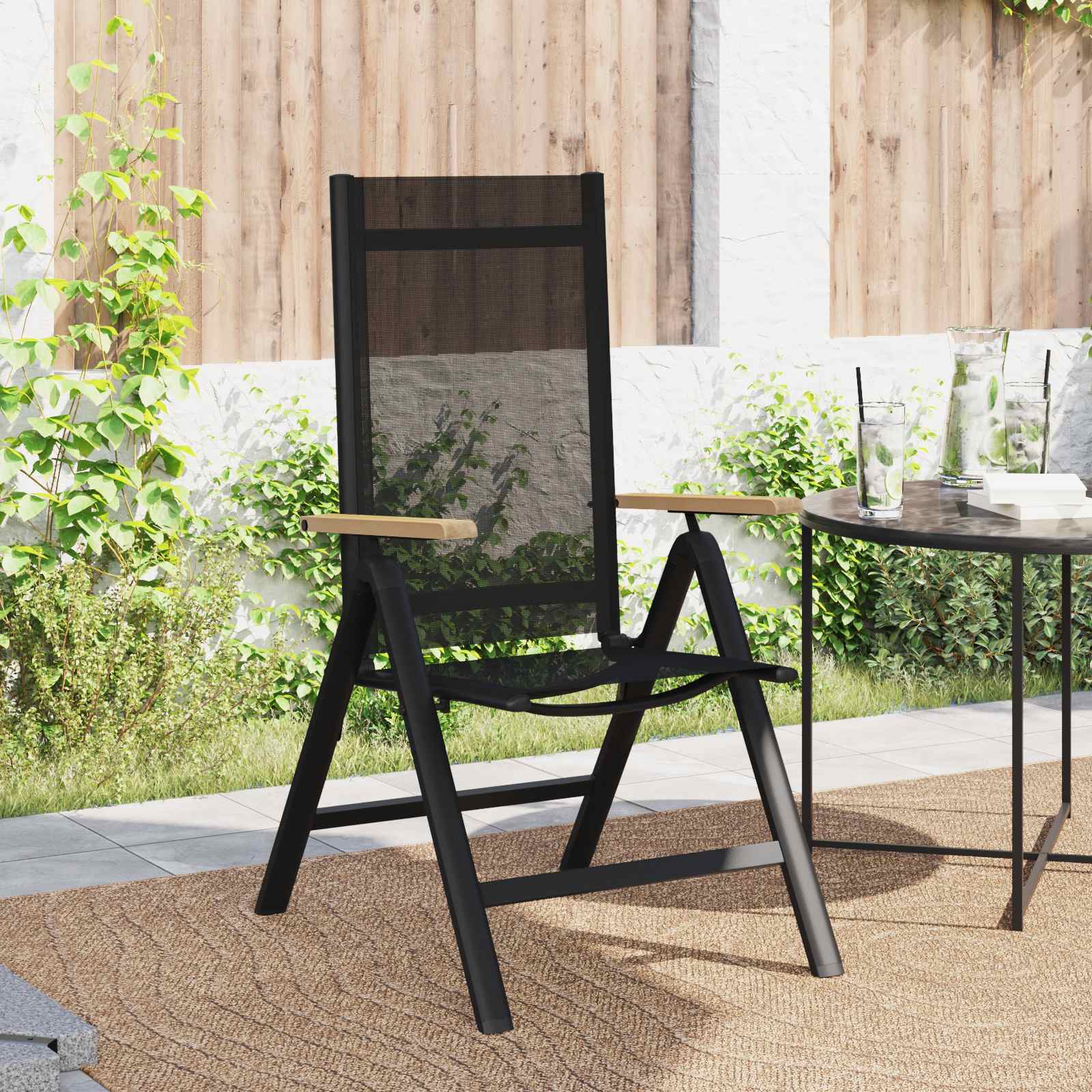 Lænestole til haven 2 pcs Sort 58 x 73 x 111,5 cm Textilene