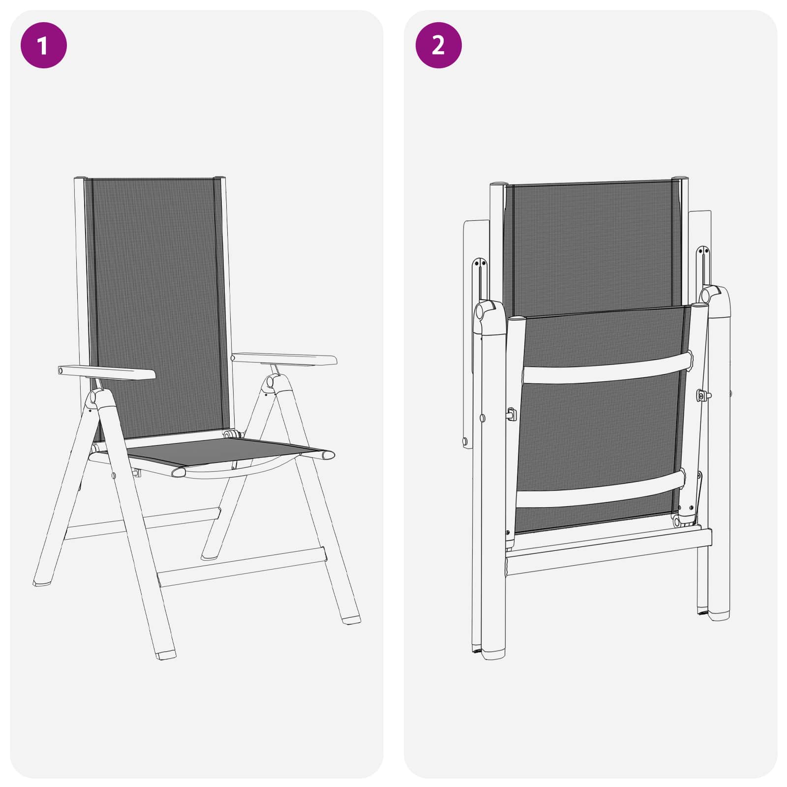 Lænestole til haven 2 pcs Sort 58 x 73 x 111,5 cm Textilene