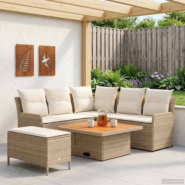 Møbel sæt 5 stk. Beige og creme PE Rattan