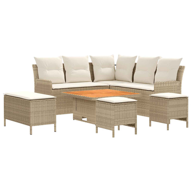 Møbel sæt 7 stk. Beige og creme PE Rattan