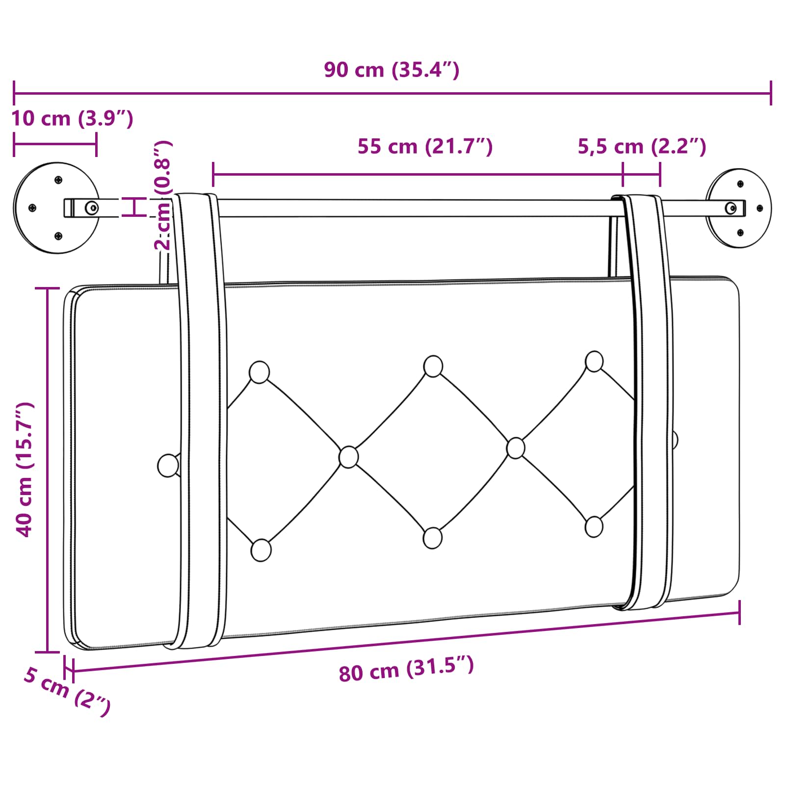Hængende sengegavl Vinrød Fløjl