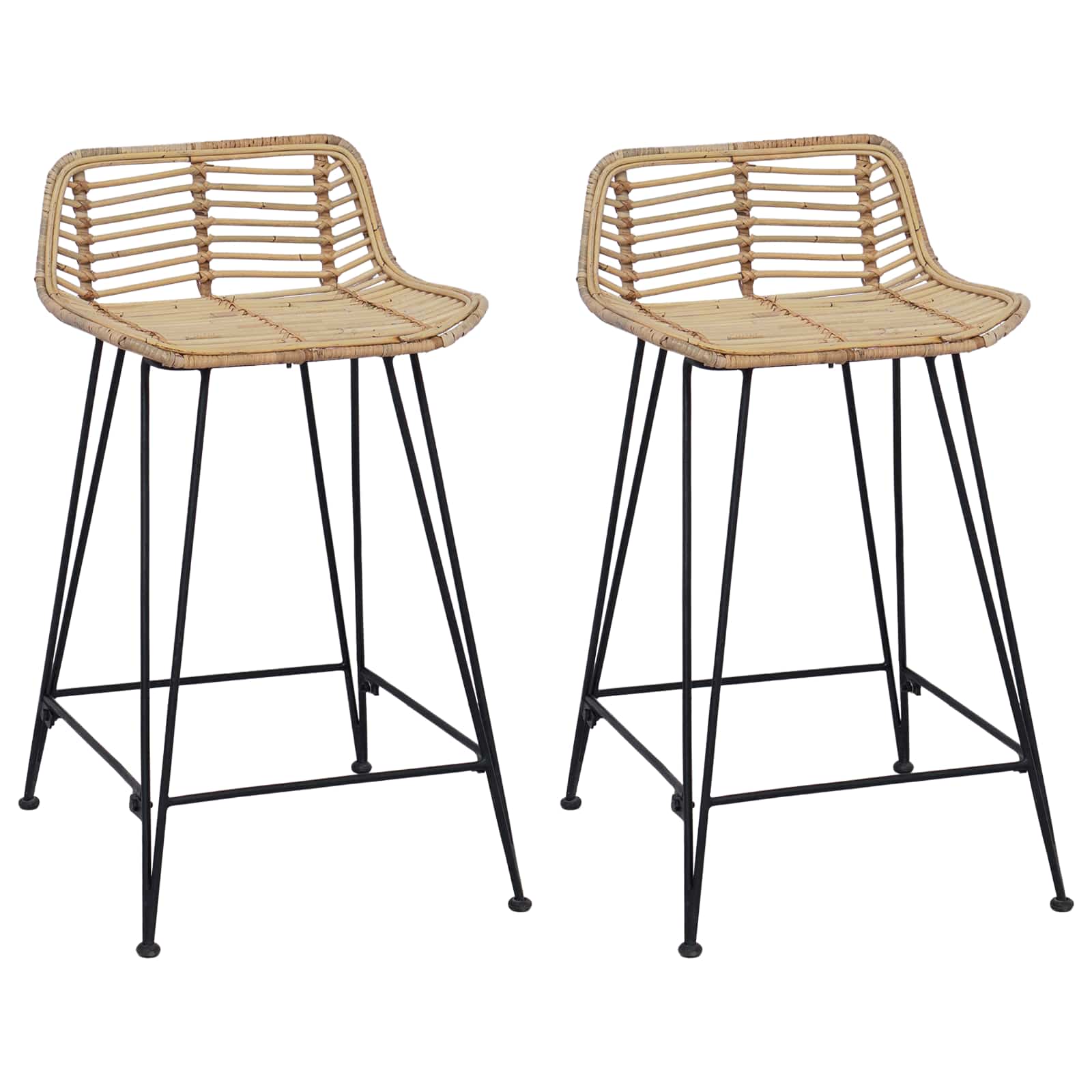 Barbænk 2 pcs Naturfarvet 44 x 45 x 76 cm Rattan og Stål