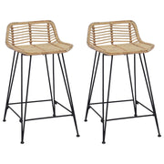 Barbænk 2 pcs Naturfarvet 44 x 45 x 76 cm Rattan og Stål
