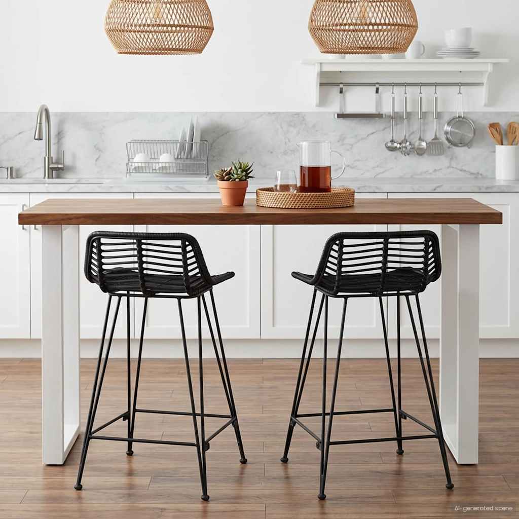 Barbænk 2 pcs Sort 44 x 45 x 76 cm Rattan og Stål