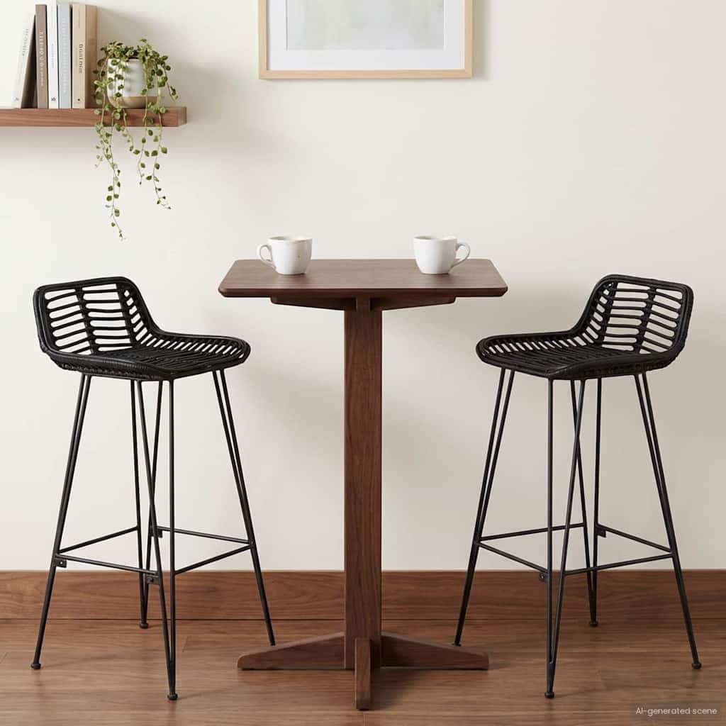 Barbænk 2 pcs Sort 44 x 46 x 91 cm Rattan og Stål