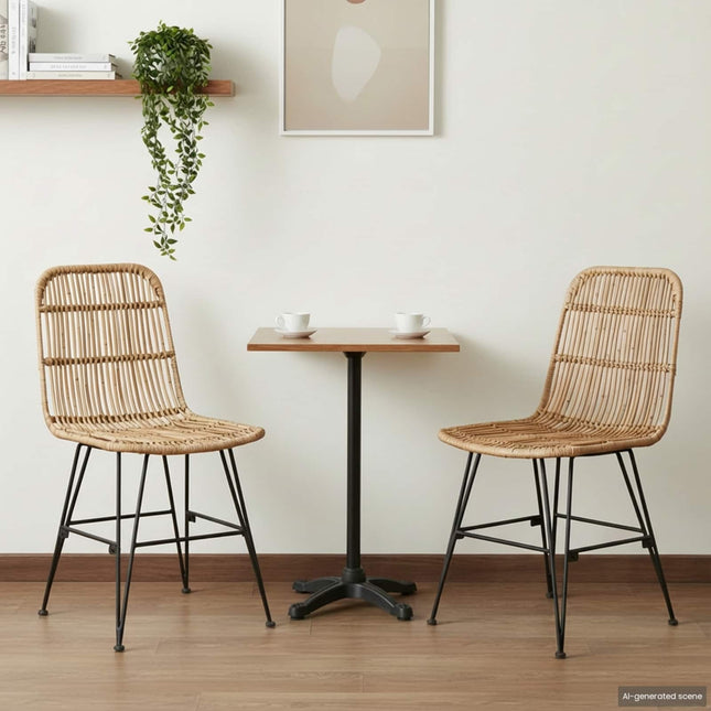 Spisestol 2 stk. Rattan og Stål Naturfarvet 41 x 55 x 85 cm