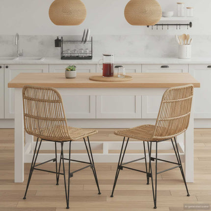 Spisestol 2 stk. Rattan og Stål Naturfarvet 41 x 55 x 85 cm