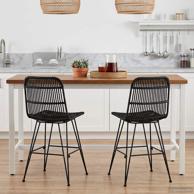 Spisestol 2 pcs Sort 41 x 55 x 85 cm Rattan og Stål