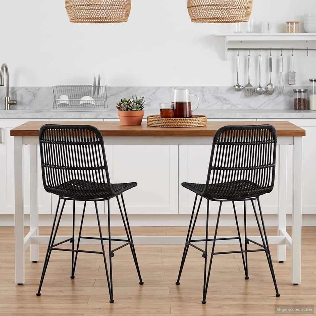 Spisestol 2 pcs Sort 41 x 55 x 85 cm Rattan og Stål