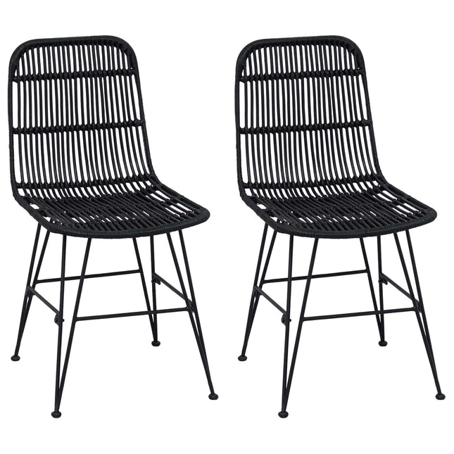 Spisestol 2 pcs Sort 41 x 55 x 85 cm Rattan og Stål