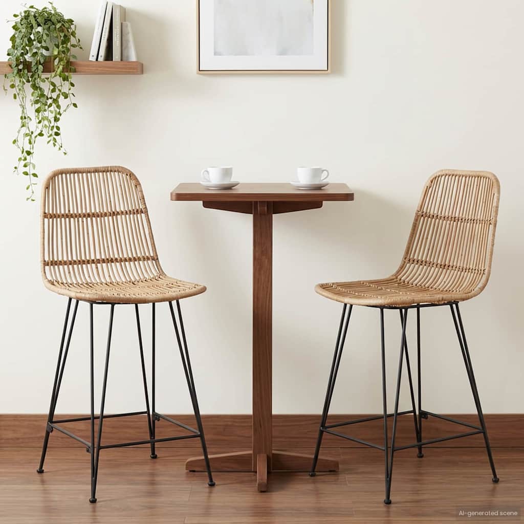 Barbænk 2 pcs Naturfarvet 44 x 54 x 96 cm Rattan og Stål