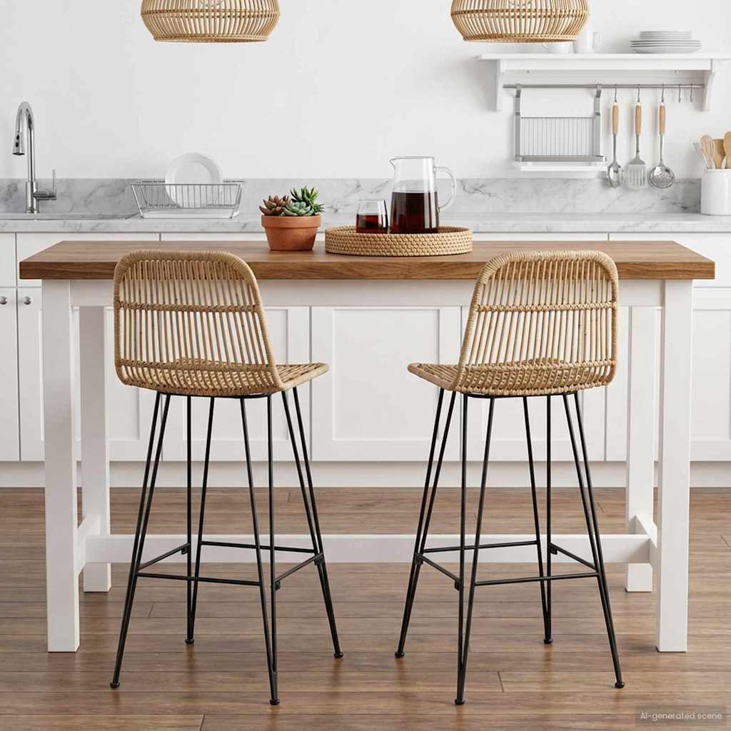 Barbænk 2 pcs Naturfarvet 44 x 55 x 109 cm Rattan og Stål