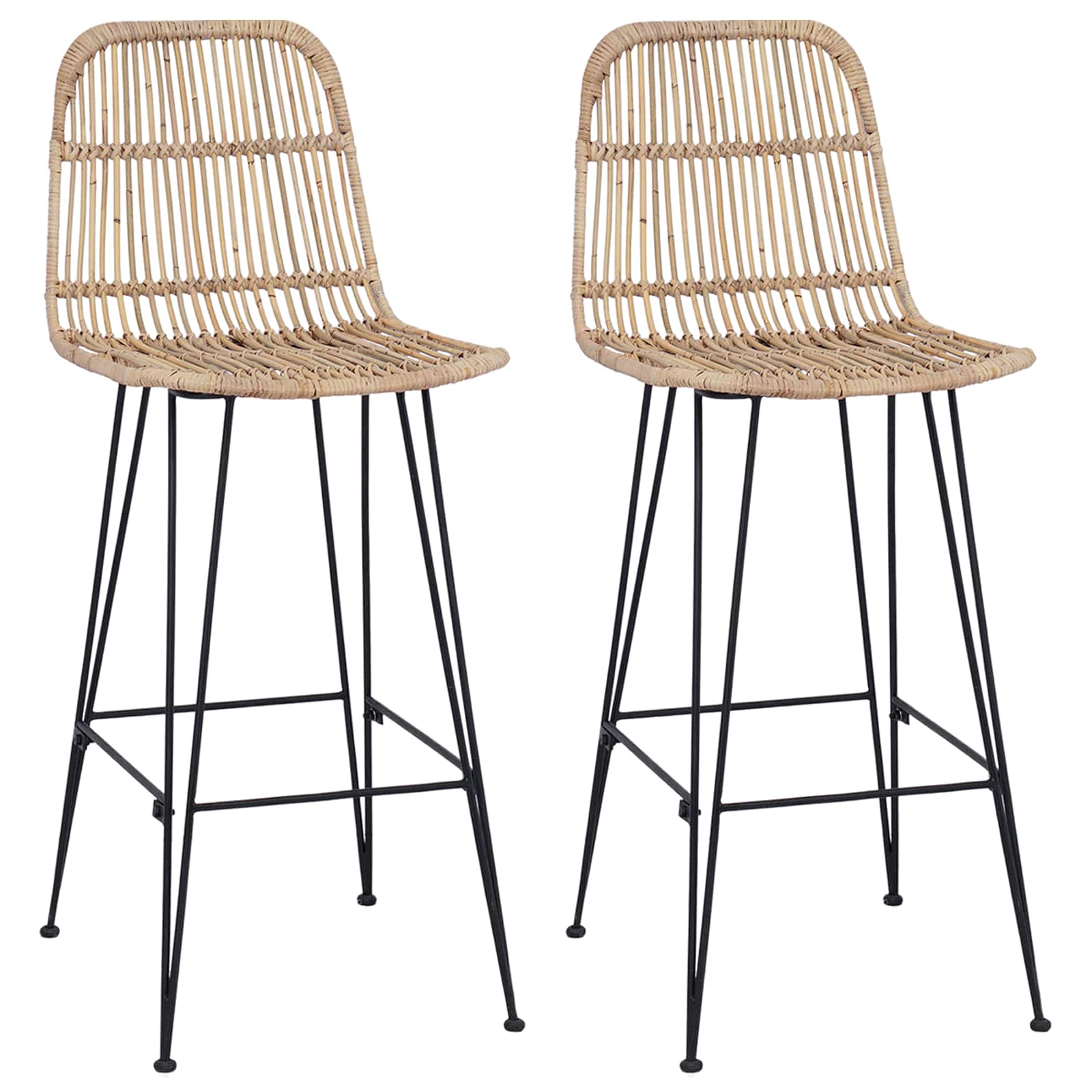 Barbænk 2 pcs Naturfarvet 44 x 55 x 109 cm Rattan og Stål