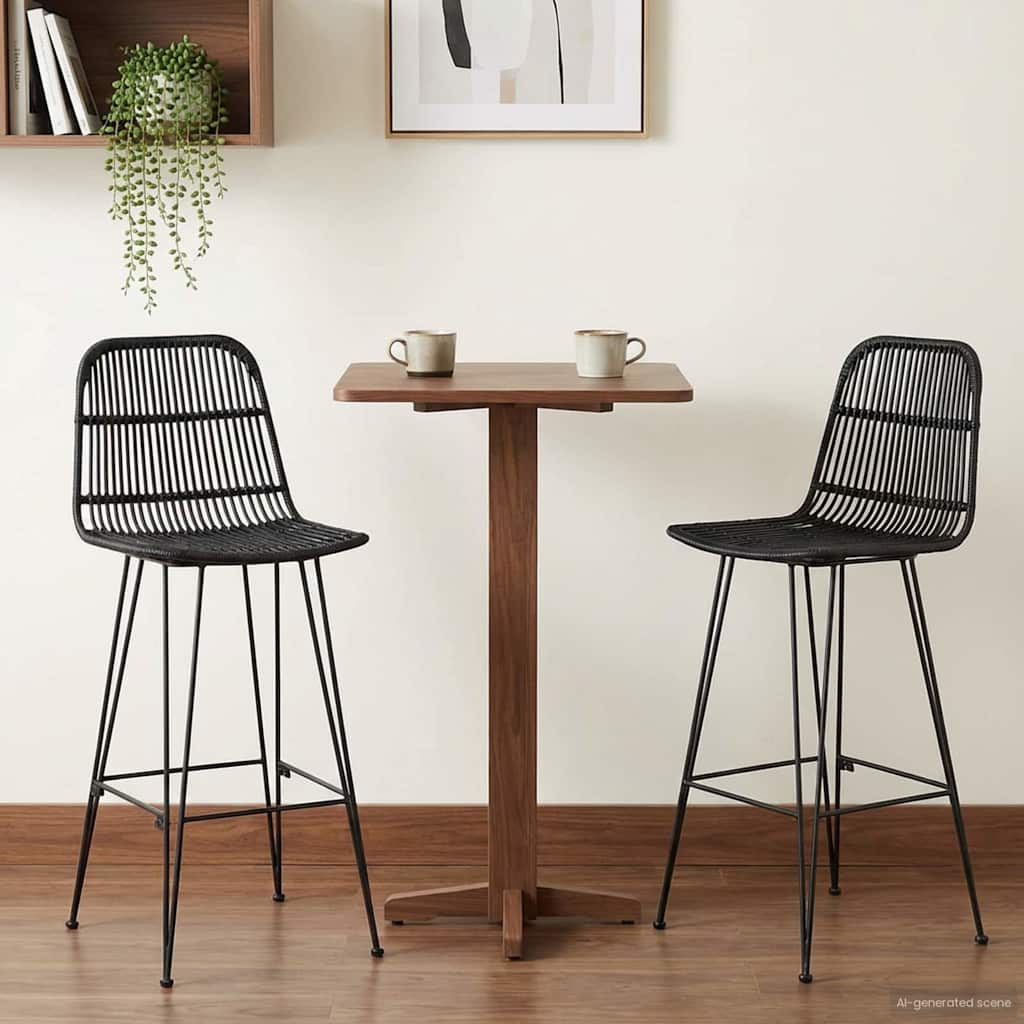 Barbænk 2 pcs Sort 44 x 55 x 109 cm Rattan og Stål
