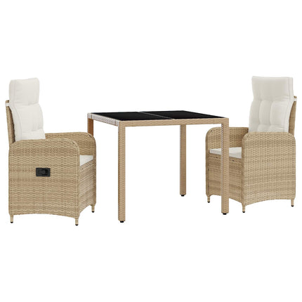 Udendørs spise sæt 3 stk. Beige og cremehvid polyrattan
