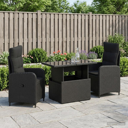 Udendørs spise sæt 3 stk. Sort polyrattan