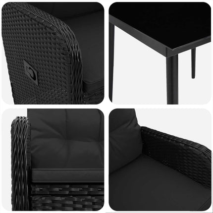 Sofa Bord Sæt 3 stk. Sort PE rattan og pulverlakeret stål