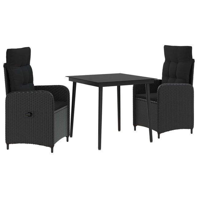 Sofa Bord Sæt 3 stk. Sort PE rattan og pulverlakeret stål