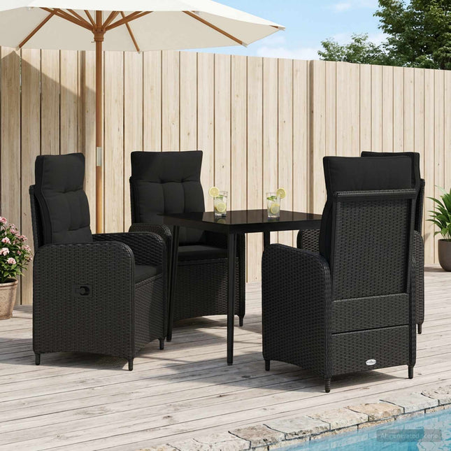 Sofa Bord Sæt 5 stk. Sort PE rattan og pulverlakeret stål
