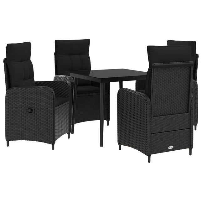 Sofa Bord Sæt 5 stk. Sort PE rattan og pulverlakeret stål