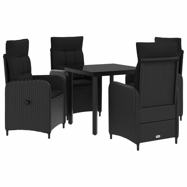 Sofa Bord Sæt 5 stk. Sort PE rattan og pulverlakeret stål