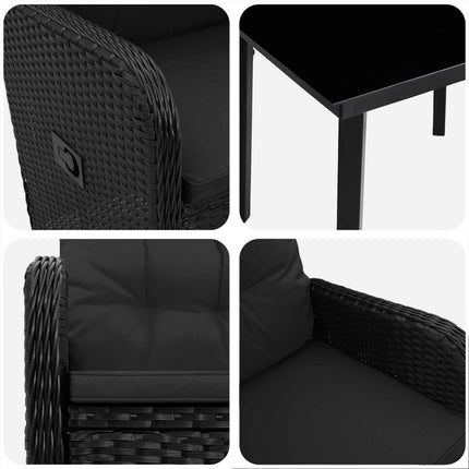 Sofa Bord Sæt 7 stk. Sort PE rattan og pulverlakeret stål
