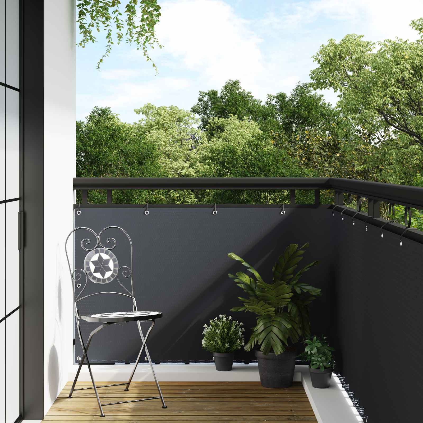 Balkonskrm med jer 1000 x 90 cm polyrattan Antracit