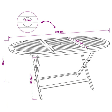 Sammenklappeligt havebord Naturfarvet 160 x 80 x 76 cm
