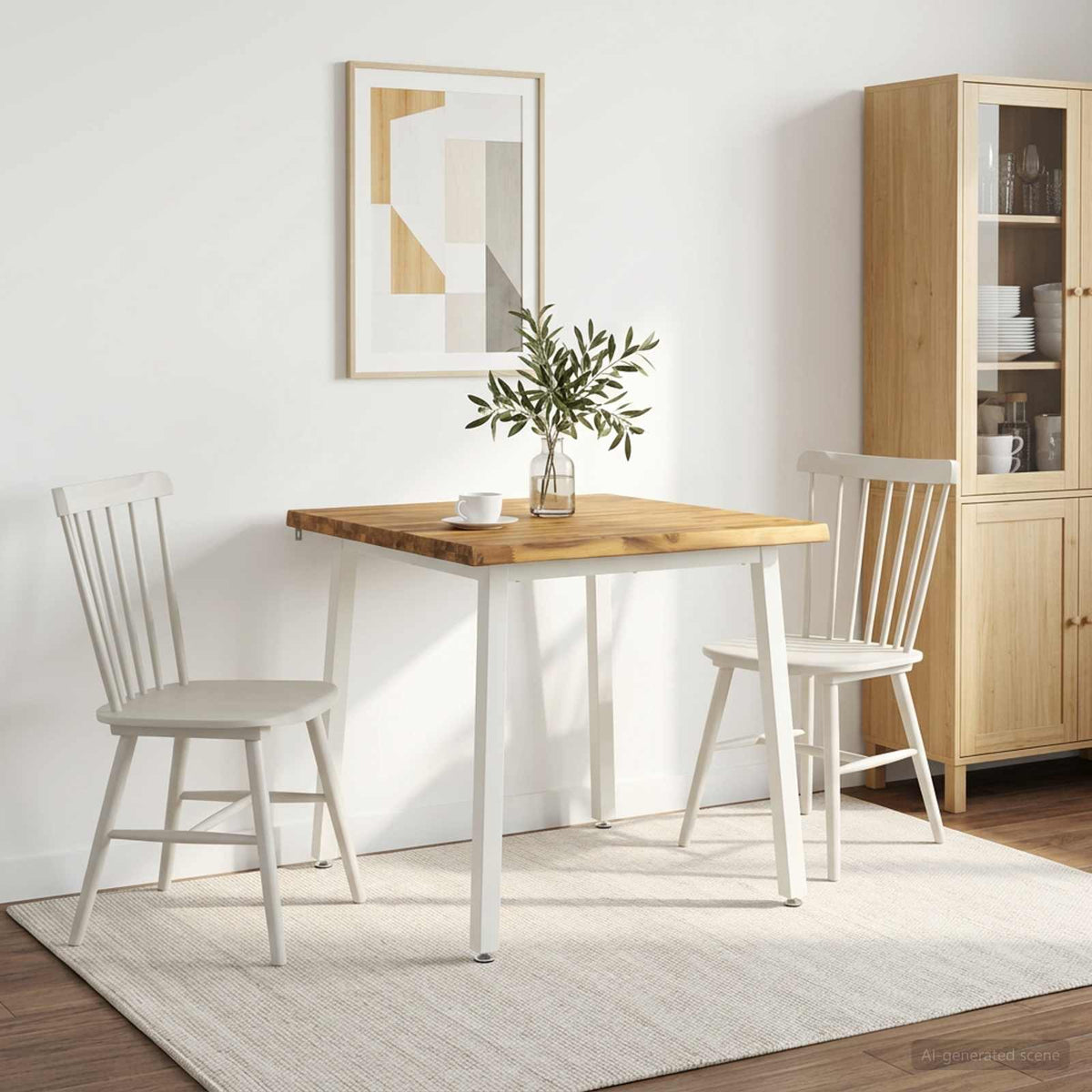 Spisebord i massivt akacietræ 60 x 55 x 75 cm - hvid, rektangulær