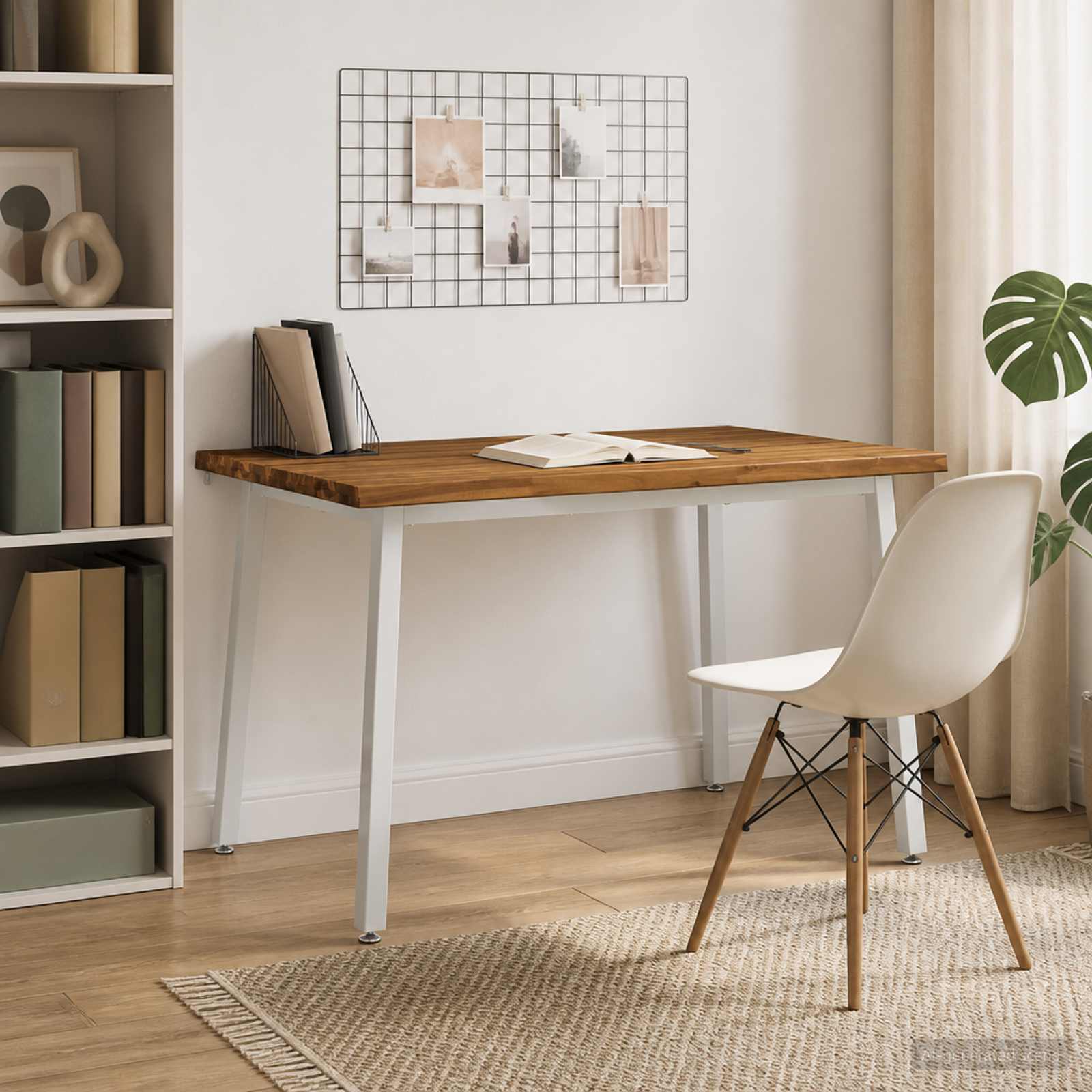 Spisebord i massivt akacietræ 110 x 55 x 75 cm - natur og hvid