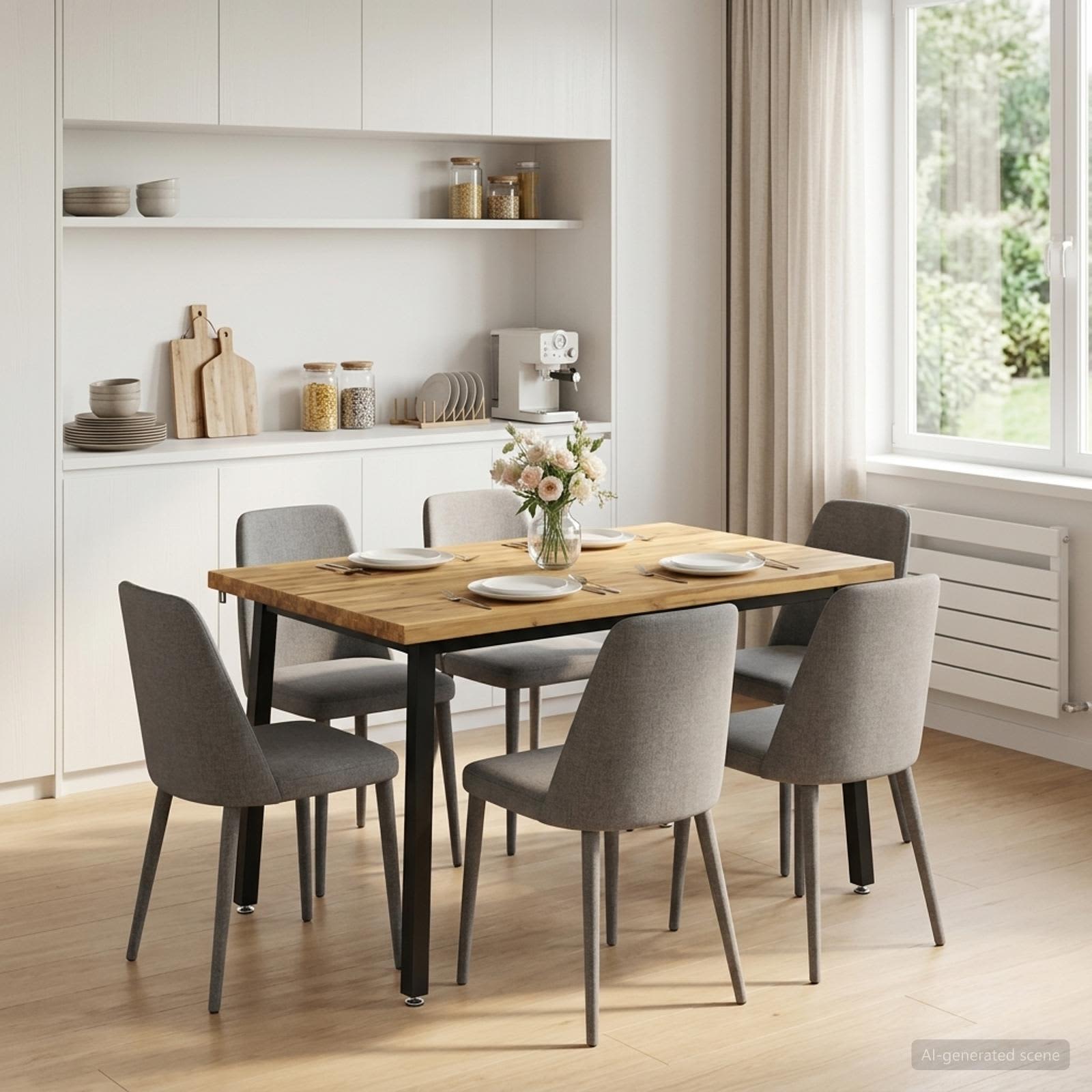 Rektangulært spisebord i massivt akacietræ 120 x 80 x 75 cm hvid/sort