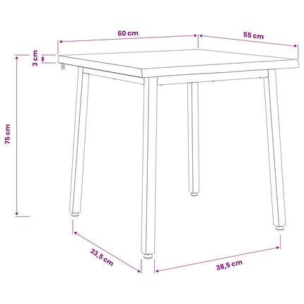 60 x 55 x 75 cm Massivt Akacietræ Mørkebrun og Sort Rektangulær