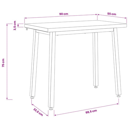 90 x 55 x 75 cm Massivt Akacietræ Mørkebrun og Sort Rektangulær