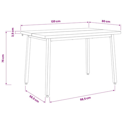 120 x 80 x 75 cm Massivt Akacietræ Hvid Rektangulær