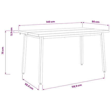 140 x 80 x 75 cm Massivt Akacietræ Hvid og sort Rektangulær