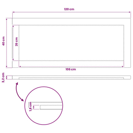 Rektangulært Bordplade 120 x 40 x 3,2 cm Rektangulær