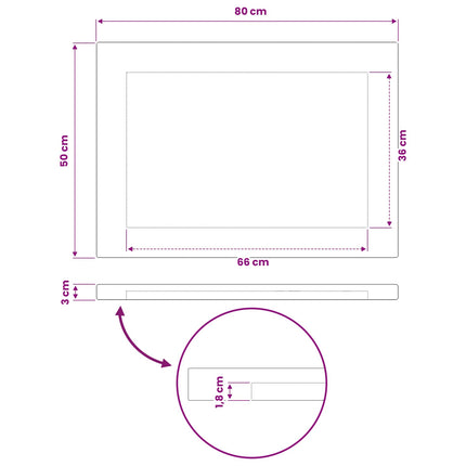 Rektangulært Bordplade 90 x 50 x 3,5 cm Rektangulær Hvid