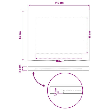 Rektangulært Bordplade 90 x 50 x 3,5 cm Rektangulær Hvid