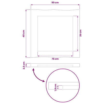Rektangulært Bordplade 90 x 50 x 3,5 cm Rektangulær Naturfarvet
