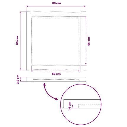 Rektangulært Bordplade 80 x 80 x 3,2 cm Firkantet