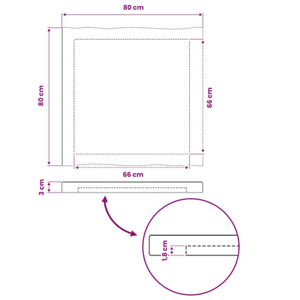 Rektangulært Bordplade 80 x 80 x 3,5 cm Firkantet Hvid